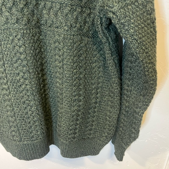 Aran Crafts Irish Cable Knit Forest Green Shawl Collar Sweater 100% Merino Wool - Picture 10 of 14
